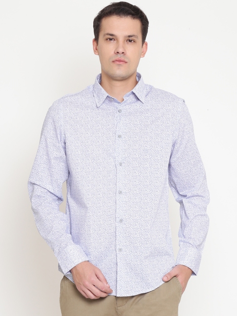

OVS Men White & Blue Slim Fit Printed Casual Shirt