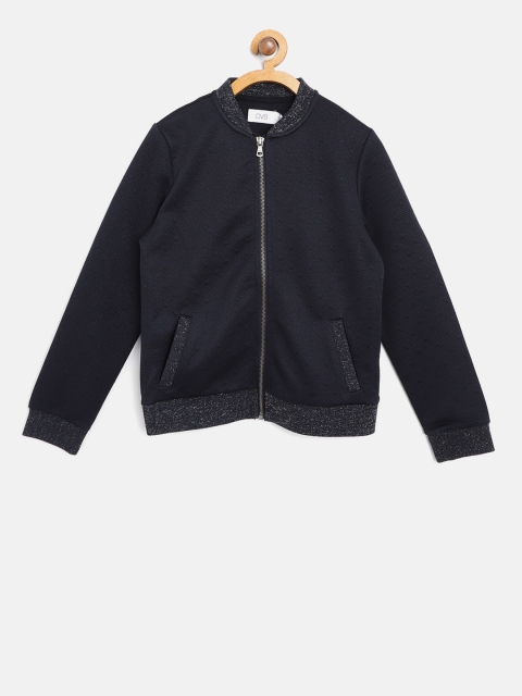

OVS Girls Navy Self Design Bomber Jacket, Navy blue