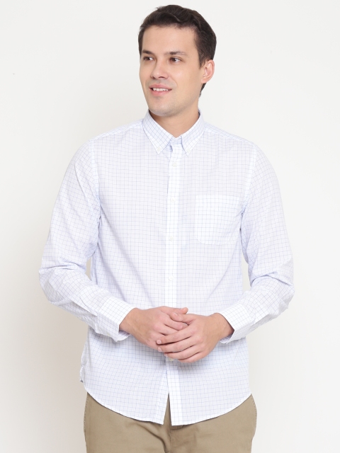 

OVS Men White & Blue Regular Fit Checked Casual Shirt