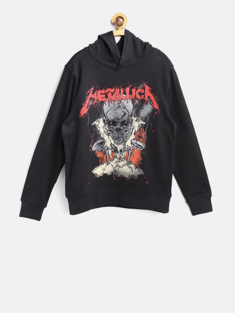 

OVS Boys Black Printed Hooded Sweatshirt