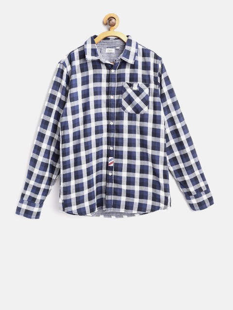 

OVS Boys Navy Blue & White Regular Fit Checked Casual Shirt