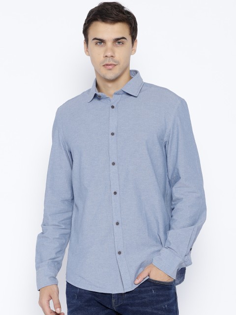 

OVS Men Blue Slim Fit Solid Casual Shirt