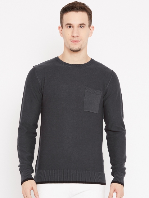 

OVS Men Charcoal Grey Solid Pullover