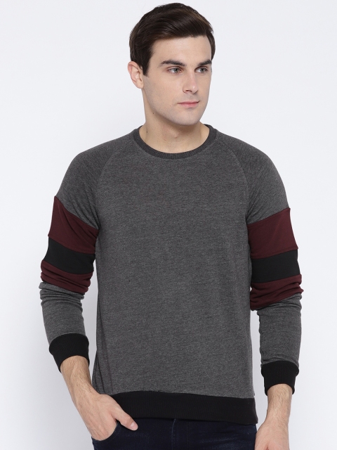 

OVS Men Charcoal Grey Solid Sweatshirt
