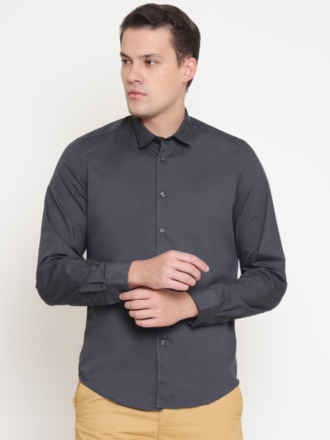 

OVS Men Charcoal Grey Slim Fit Solid Casual Shirt