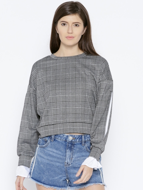 

OVS Women Black & Off-White Checked Boxy Sweatshirt