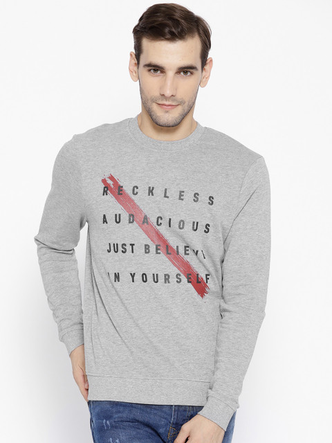 

OVS Men Grey Melange Printed Sweatshirt