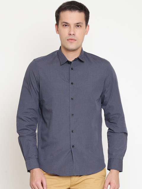 

OVS Men Charcoal Grey Slim Fit Solid Casual Shirt