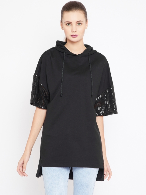

OVS Women Black Solid Longline Hooded Sweatshirt