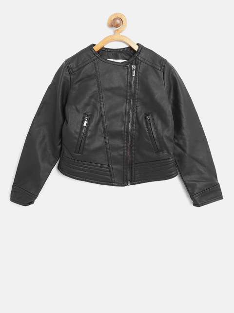 

OVS Girls Black Solid Asymmetric Closure Biker Jacket