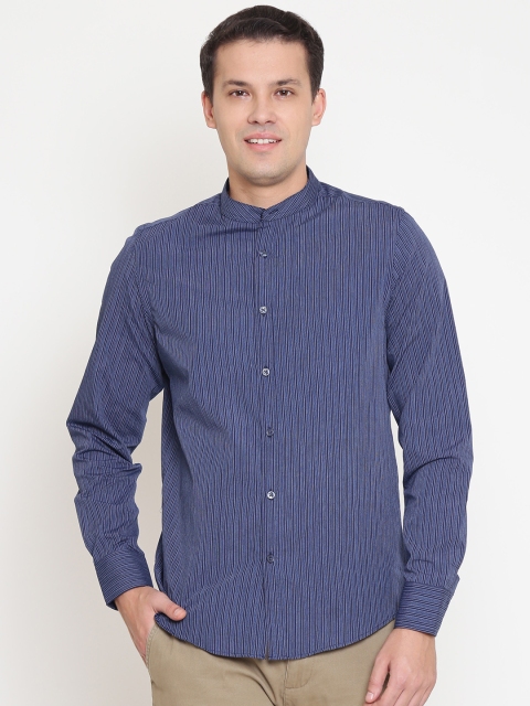 

OVS Men Navy Slim Fit Striped Casual Shirt, Navy blue