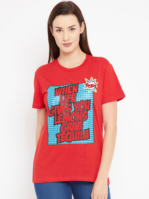 

OVS Women Red Printed Round Neck T-shirt