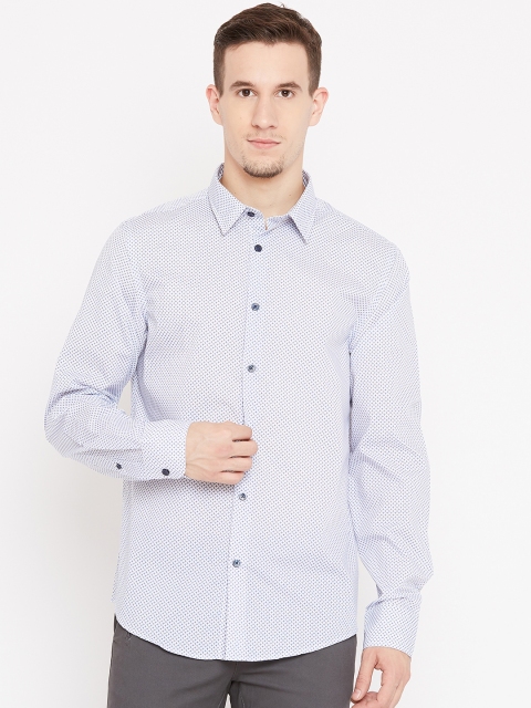 

OVS Men White & Navy Blue Slim Fit Printed Casual Shirt