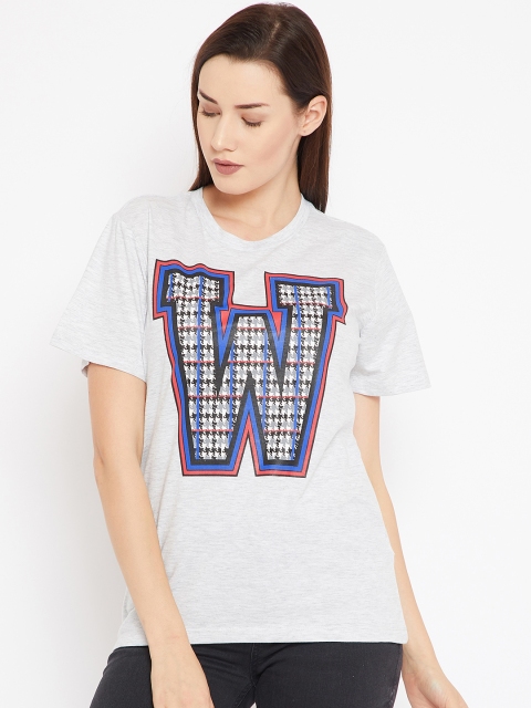 

OVS Women Grey Melange Printed Round Neck T-shirt