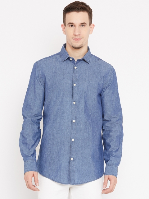 

OVS Men Blue Slim Fit Solid Casual Chambray Shirt