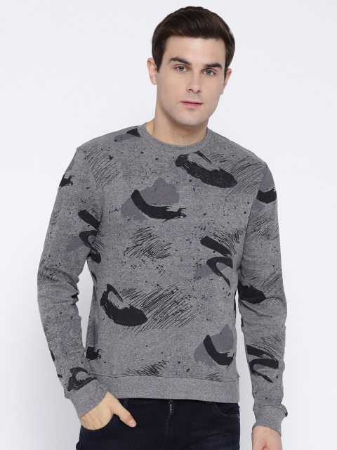 

OVS Men Grey Melange & Black Printed Sweatshirt