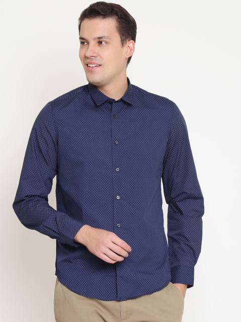 

OVS Men Navy Slim Fit Printed Casual Shirt, Navy blue