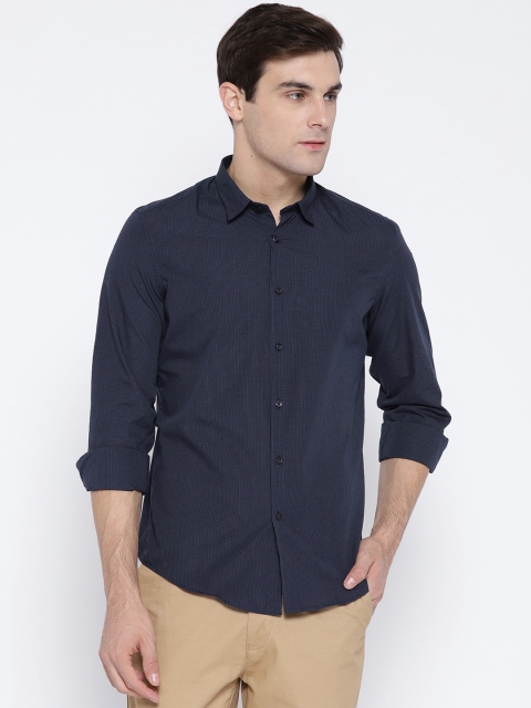 

OVS Men Navy Blue Slim Fit Checked Casual Shirt