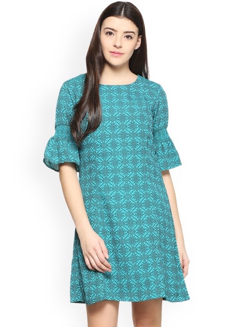 

Allen Solly Woman Women Blue Printed A-Line Dress