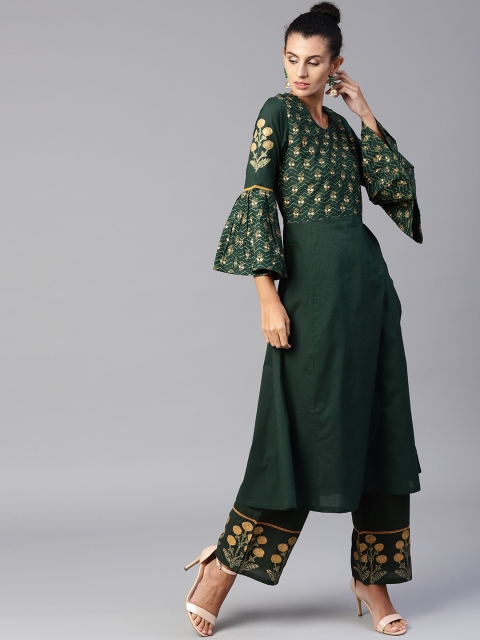 

Tulsattva Women Green Yoke Design Kurta with Palazzos