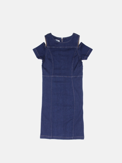 

Roadster Women Blue Solid Denim Sheath Dress