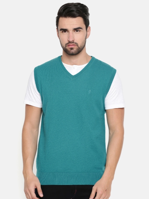 

Indian Terrain Men Teal Blue Solid Sweater Vest