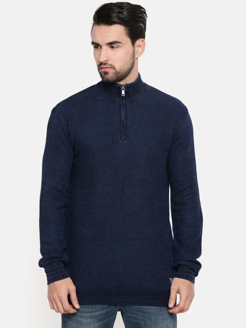 

Indian Terrain Men Navy Blue Solid Pullover
