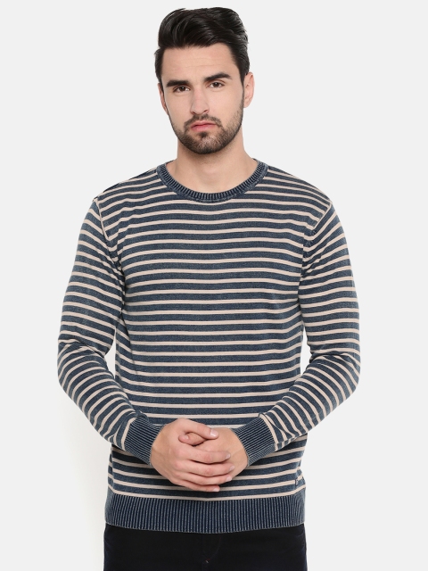 

Indian Terrain Men Blue & Beige Striped Pullover