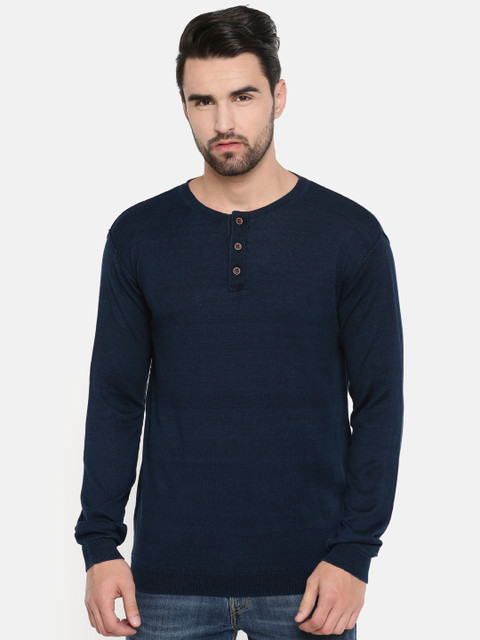 

Indian Terrain Men Navy Blue Solid Pullover