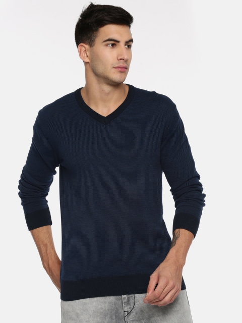 

Indian Terrain Men Navy Striped Pullover, Navy blue