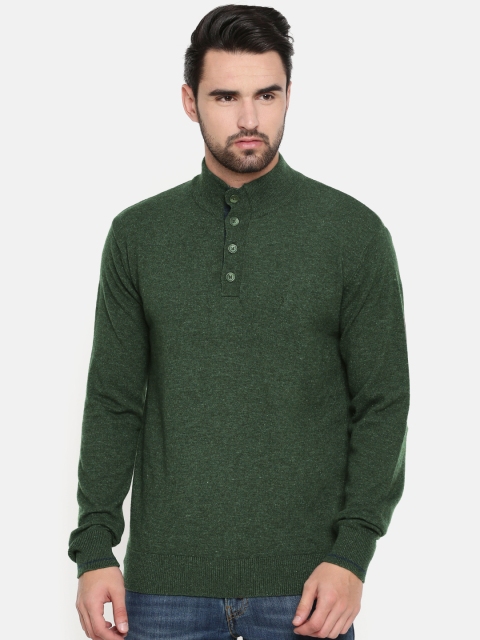 

Indian Terrain Men Olive Green Solid Pullover