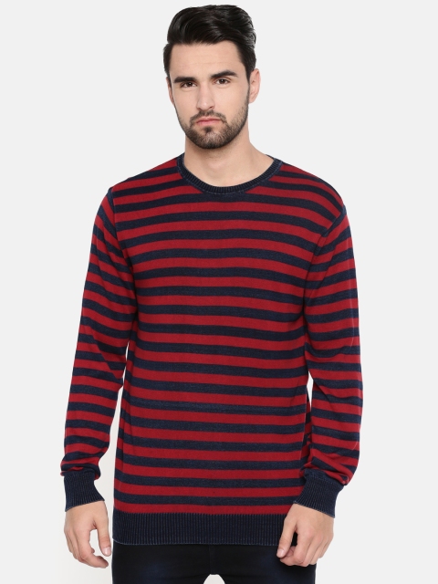 

Indian Terrain Men Red & Navy Striped Pullover