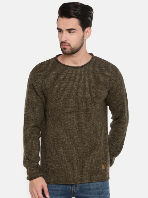 

Indian Terrain Men Olive Green Solid Pullover