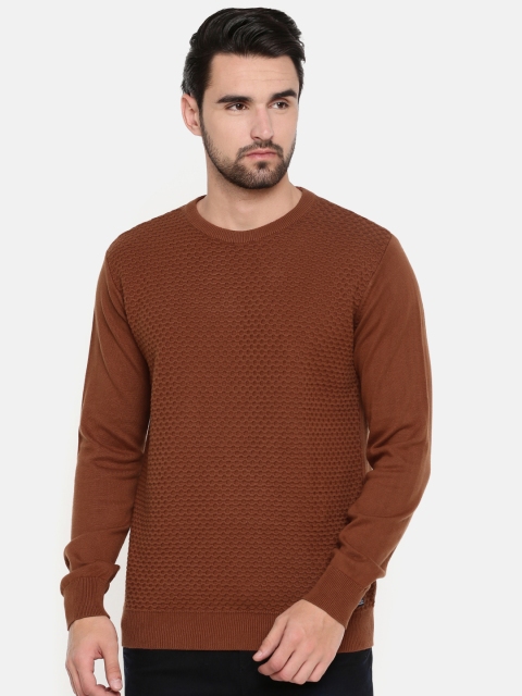 

Indian Terrain Men Rust Brown Self Design Pullover