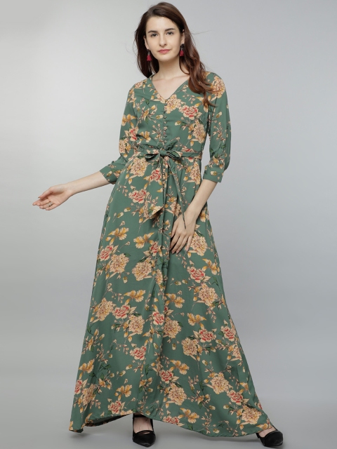 

Tokyo Talkies Women Green Printed Maxi Dress