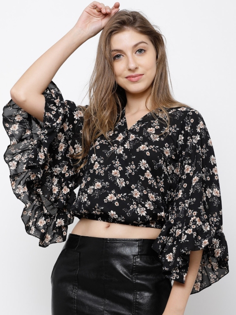 

Tokyo Talkies Women Black Printed Wrap Top