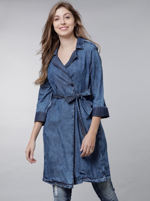

Tokyo Talkies Blue Knee Length Denim Coat