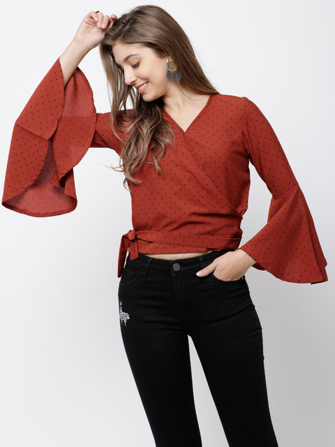 

Tokyo Talkies Women Rust-Coloured Printed Wrap Top