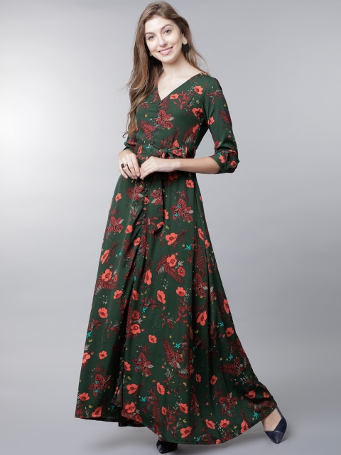 

Tokyo Talkies Women Green Printed Maxi Dress