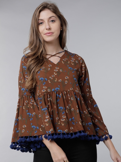 

Tokyo Talkies Women Brown Printed Peplum Top