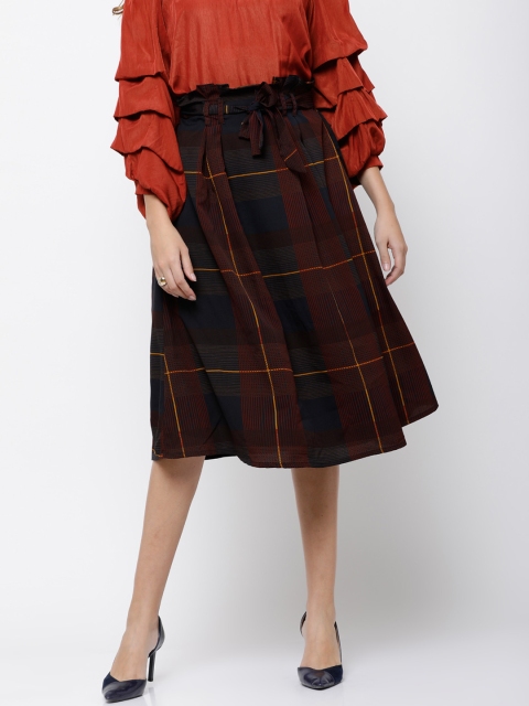 

Tokyo Talkies Women Navy Blue Checked A-Line Midi Skirt