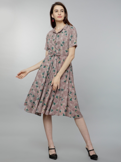 

Tokyo Talkies Women Maroon Checked Fit and Flare Dress