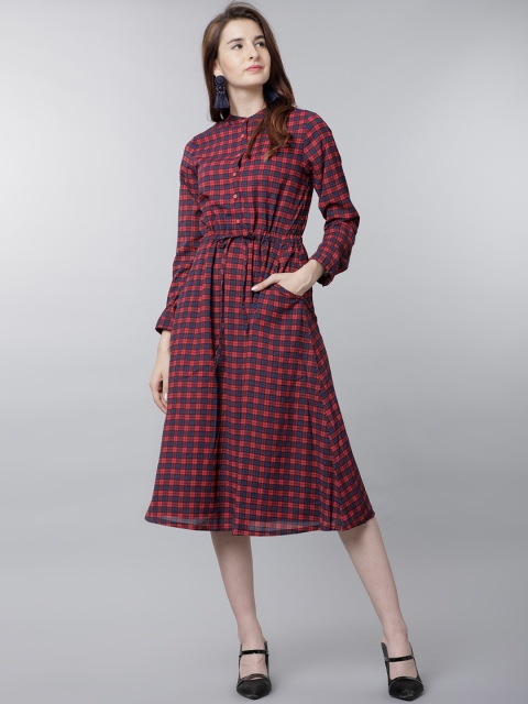 

Tokyo Talkies Women Red Checked Fit and Flare Dress