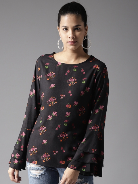 

Moda Rapido Women Black & Burgundy Printed Top