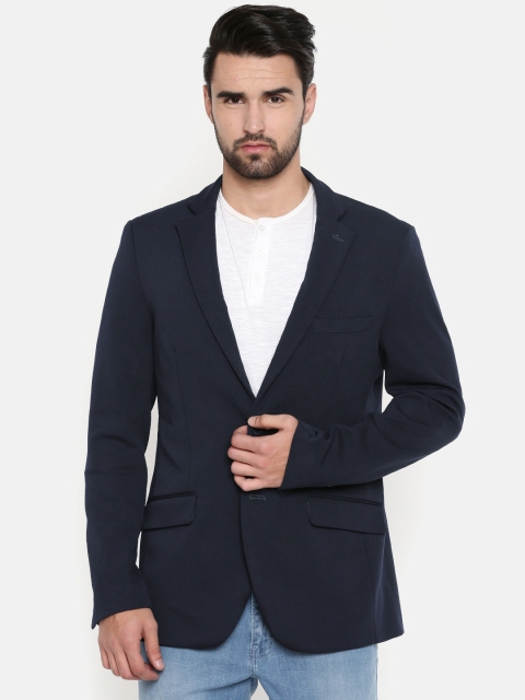 

Indian Terrain Men Navy Blue Solid Single-Breasted Blazer