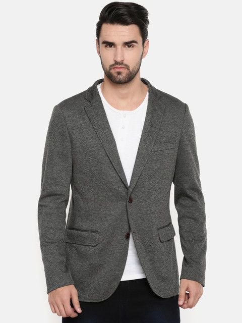 

Indian Terrain Men Grey Solid Single-Breasted Blazer