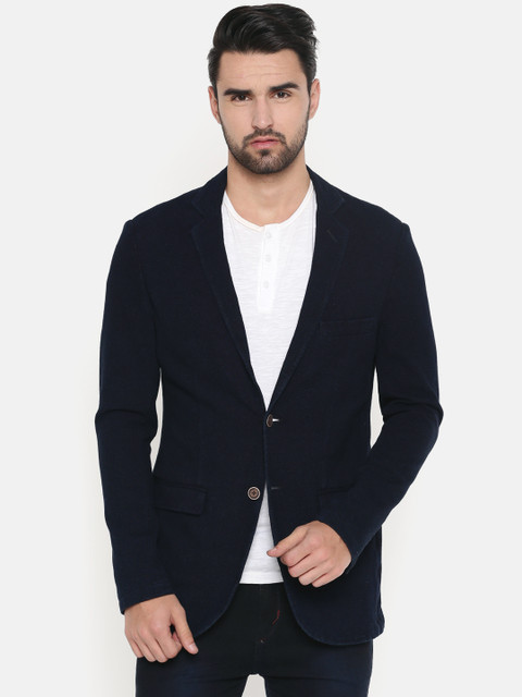 

Indian Terrain Men Navy Blue Single-Breasted Casual Blazer