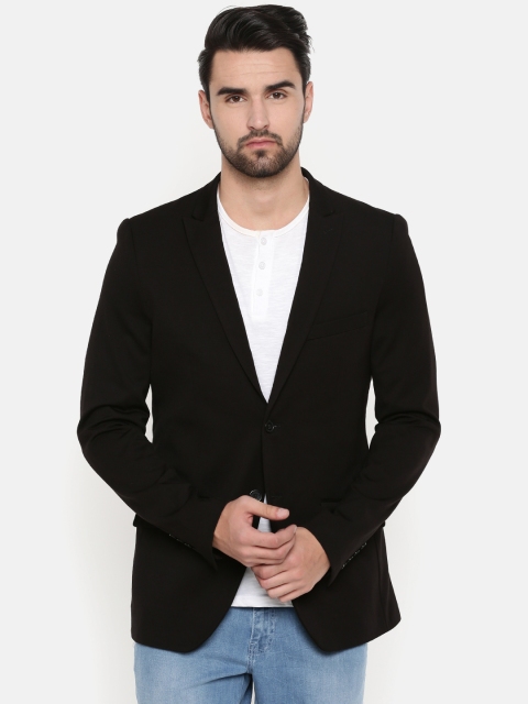 

Indian Terrain Men Black Solid Single-Breasted Blazer