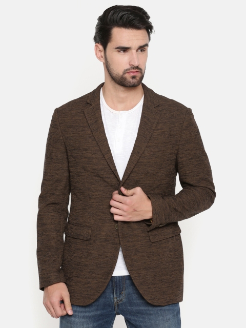 

Indian Terrain Men Brown Self Design Regular Fit Single-Breasted Casual Blazer