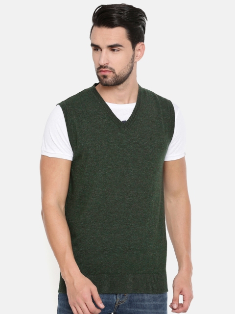 

Indian Terrain Men Olive Green Solid Pullover